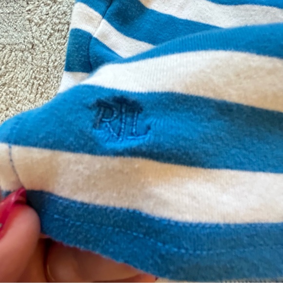 Lauren Ralph Lauren turquoise blue and white striped roll short sleeve Size 2X - Picture 4 of 8